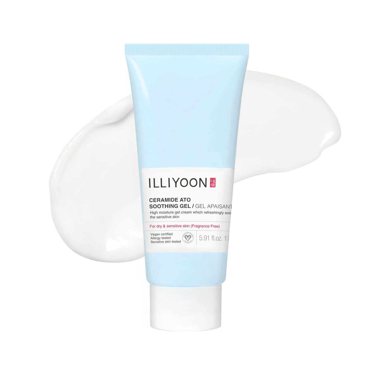 Illiyoon Ceramide Ato Soothing Gel bottle provides cooling, long-lasting moisture for sensitive skin.