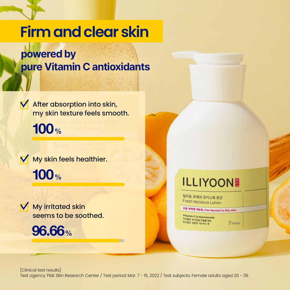 Illiyoon Fresh Moisture Lotion packaging highlights a large 350ml bottle