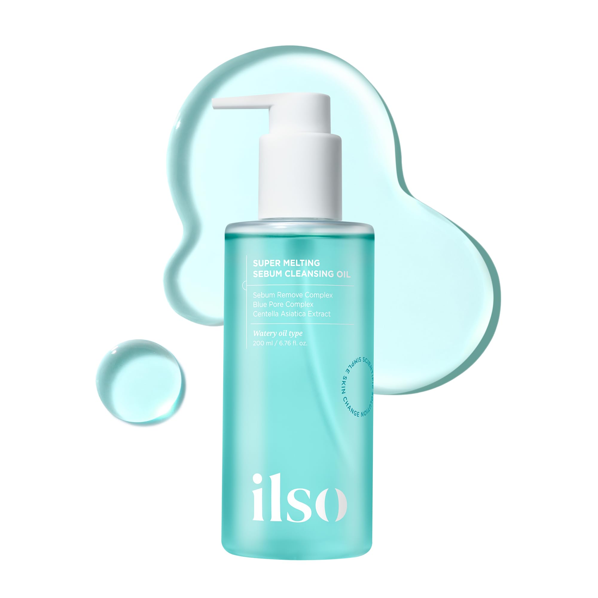 ilso Super Melting Sebum Cleansing Oil bottle close-up, demonstrating gentle makeup removal for sensitive skin.