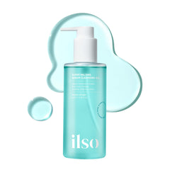 ilso Super Melting Sebum Cleansing Oil bottle close-up, demonstrating gentle makeup removal for sensitive skin.