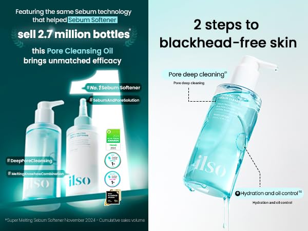 ilso Super Melting Sebum Cleansing Oil texture close-up, a light watery oil ideal for daily cleansing.