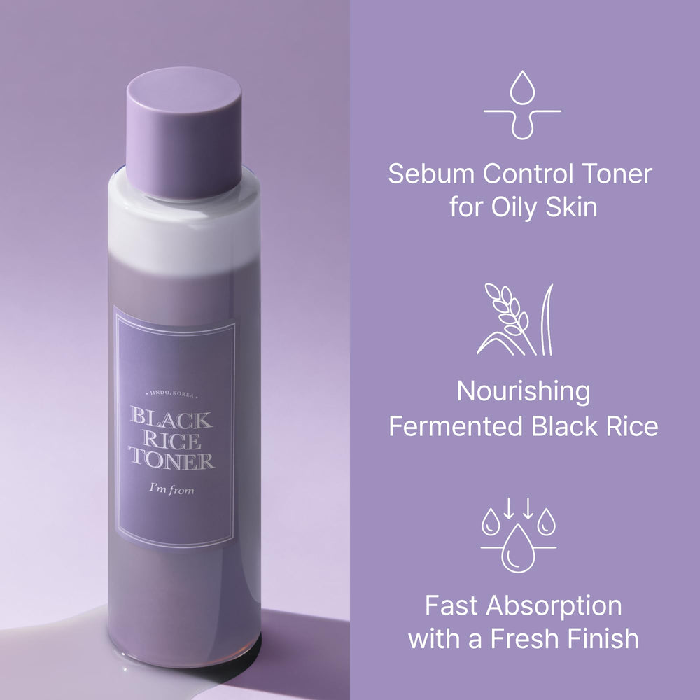 I'm from Black Rice Toner label details highlighting antioxidant rich fermented black rice extract.