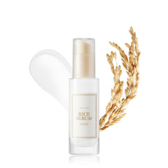 I'm from Rice Serum bottle closeup shows radiance-boosting formula for glowing skin.