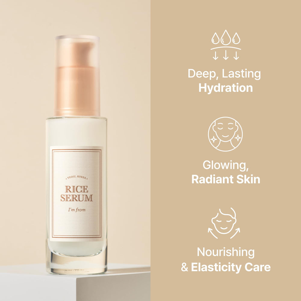 I'm from Rice Serum texture melt on skin demonstrating lightweight hydration and a refreshing finish.