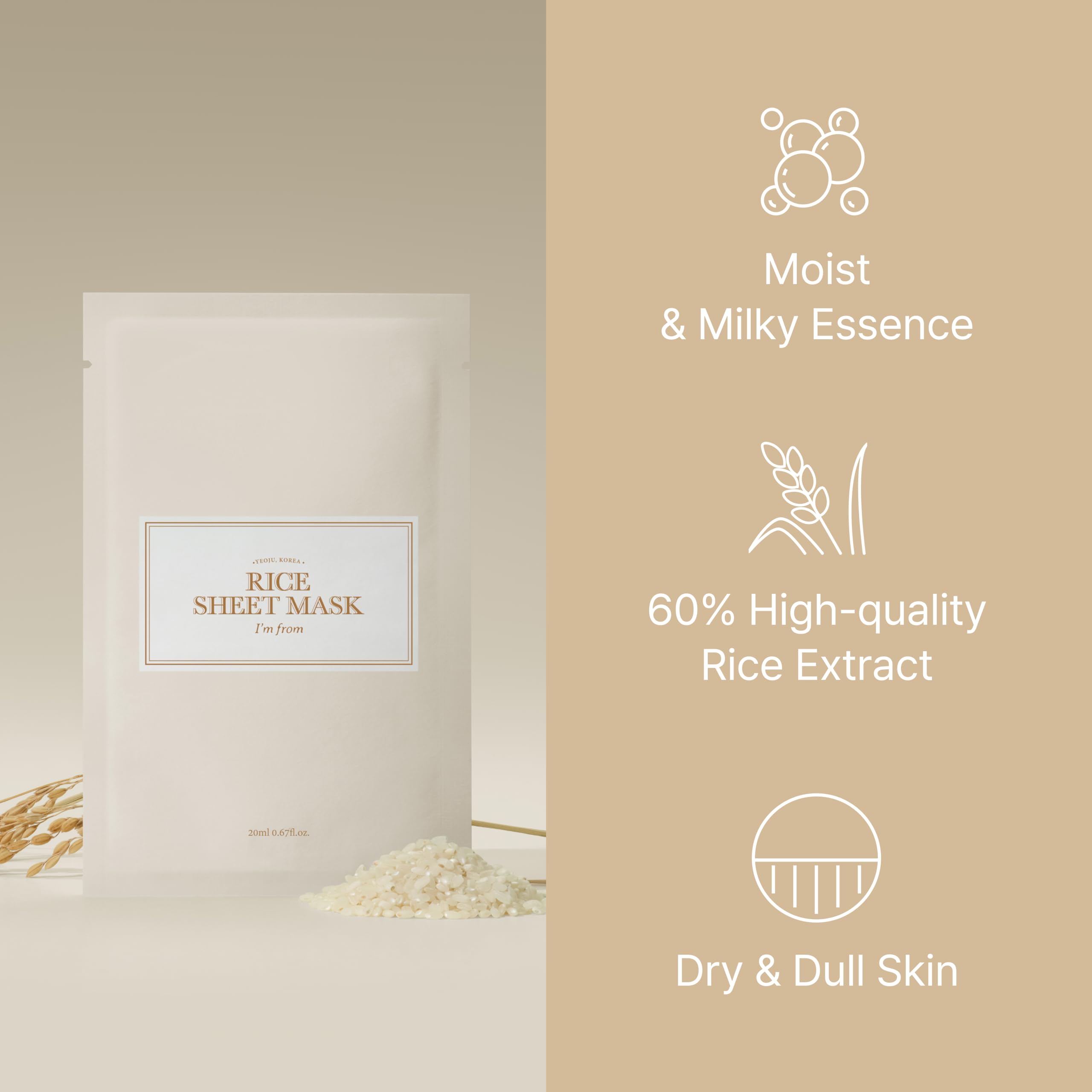 I'm from Rice Sheet Mask Niacinamide detail supports smooth, radiant-looking skin