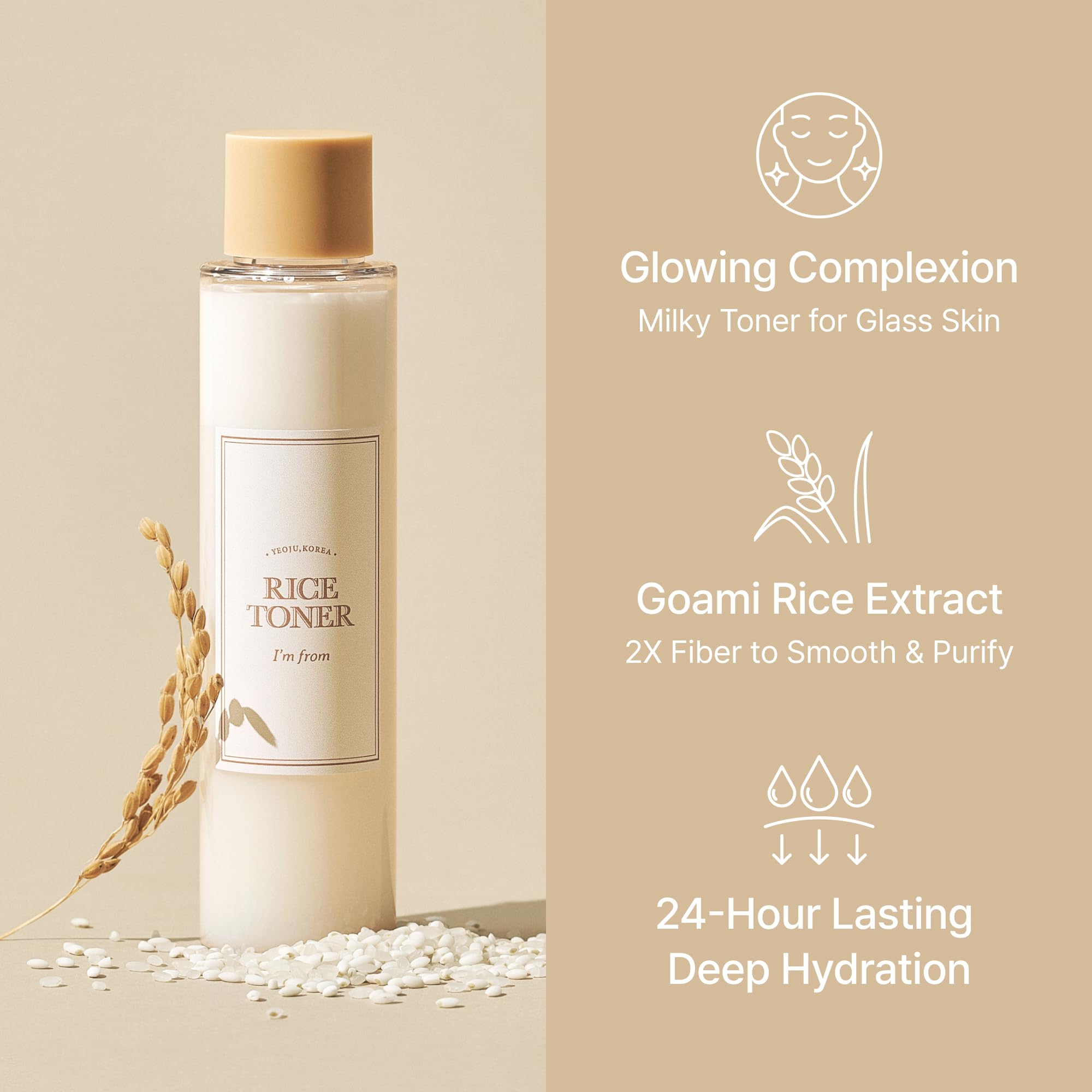 I'm from Rice Toner application on hand demonstrates quick, soothing toning ritual.