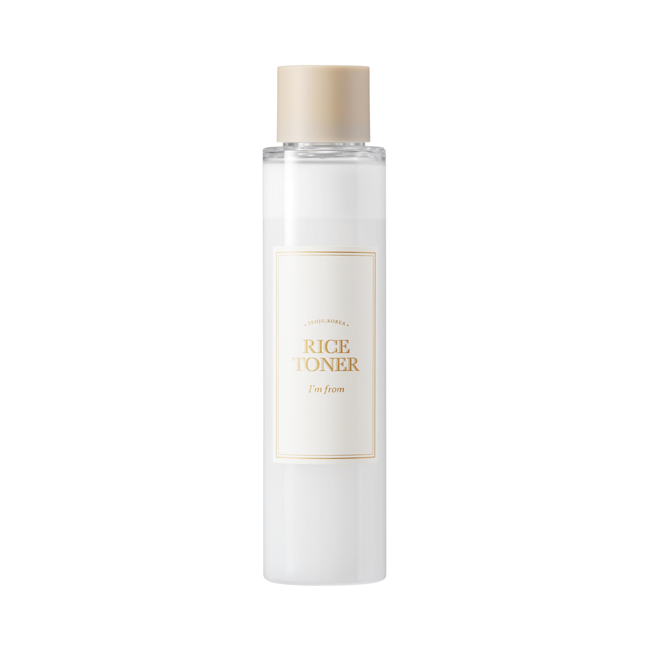 I'm from Rice Toner bottle closeup shows premium packaging for a glow-ready routine.