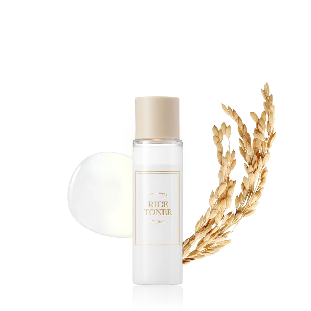 I'm from Rice Toner bottle pour delivers quick hydration for a refreshed look.