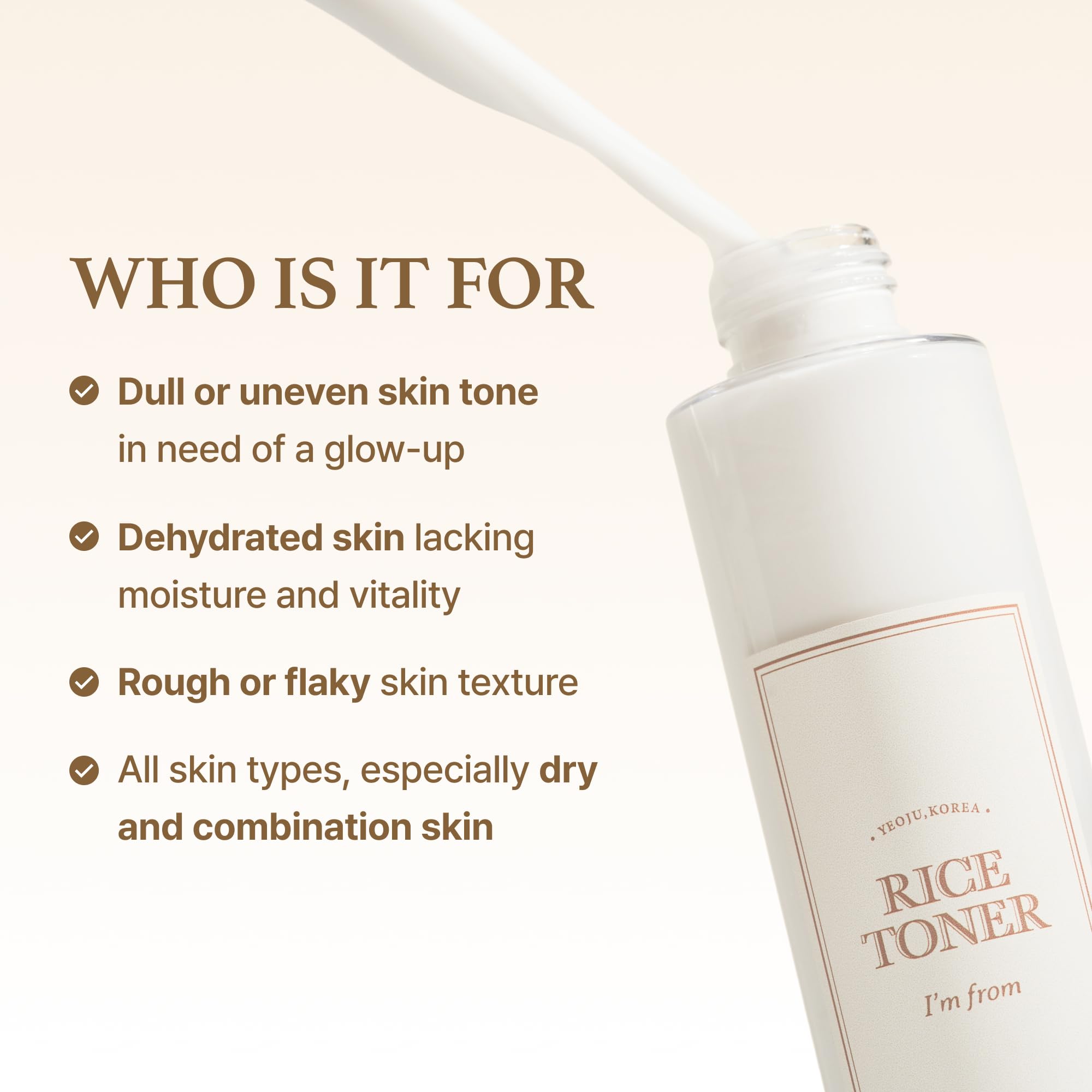 I'm from Rice Toner travel dispenser image implies on-the-go refresh.