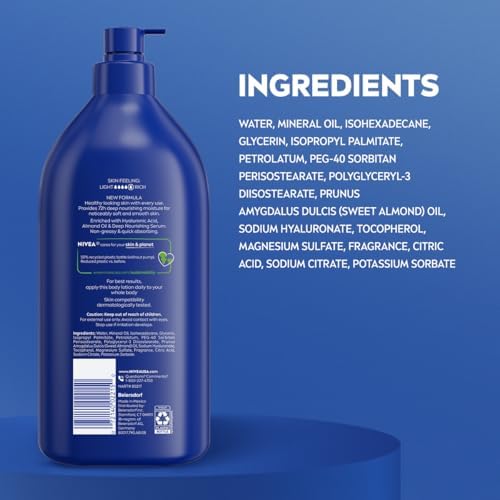NIVEA Essentially Enriched Body Lotion for Very Dry Skin — Almond Oil, Hyaluronic Acid, 33.8 fl oz Pump