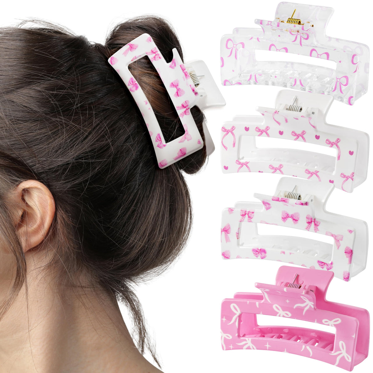 Pinzas Pantide con lazo rosa coqueta para sujetar el cabello diario.
