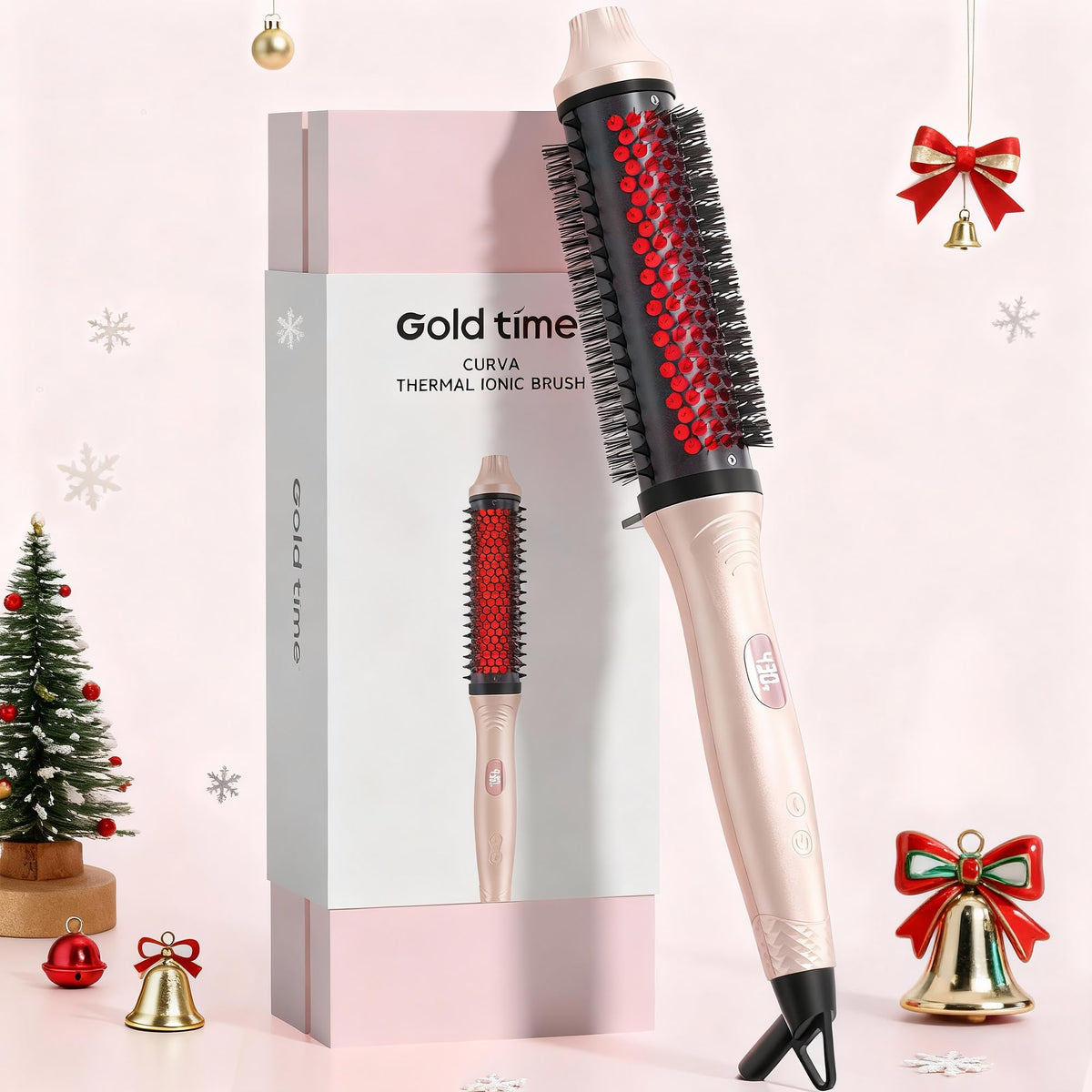 Infrared Thermal Brush, 1.65 inch Heated Round Brush for Blowout Look, Dual Voltage, Negative Ion Thermal Hair Tools, 6 Temperature, No Damage, Xmas Christmas Gifts for Women