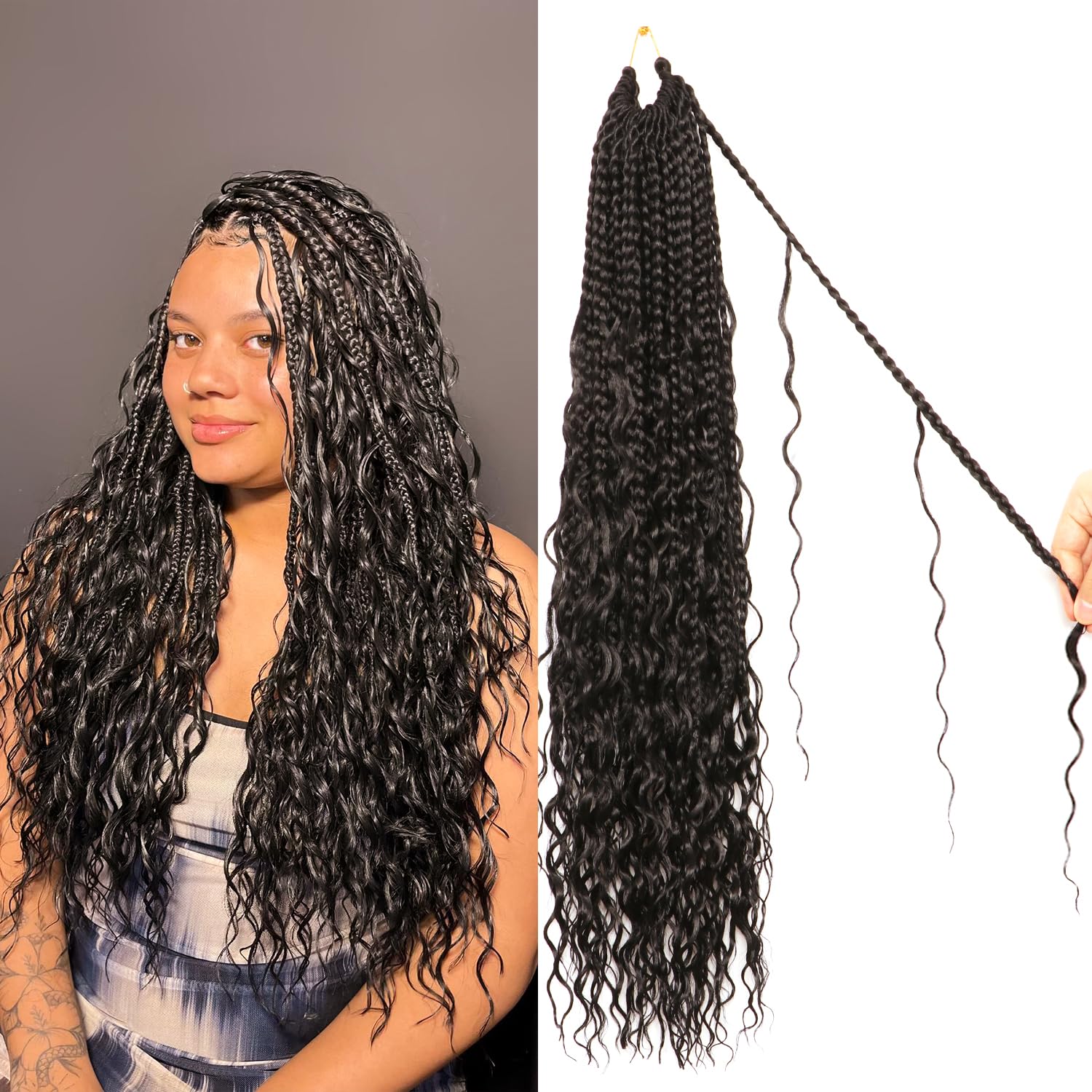 Su Mei.s Goddess Box Braids Crochet Hair - 24in Water Wave Boho Braids (9 Pack, 1B#)