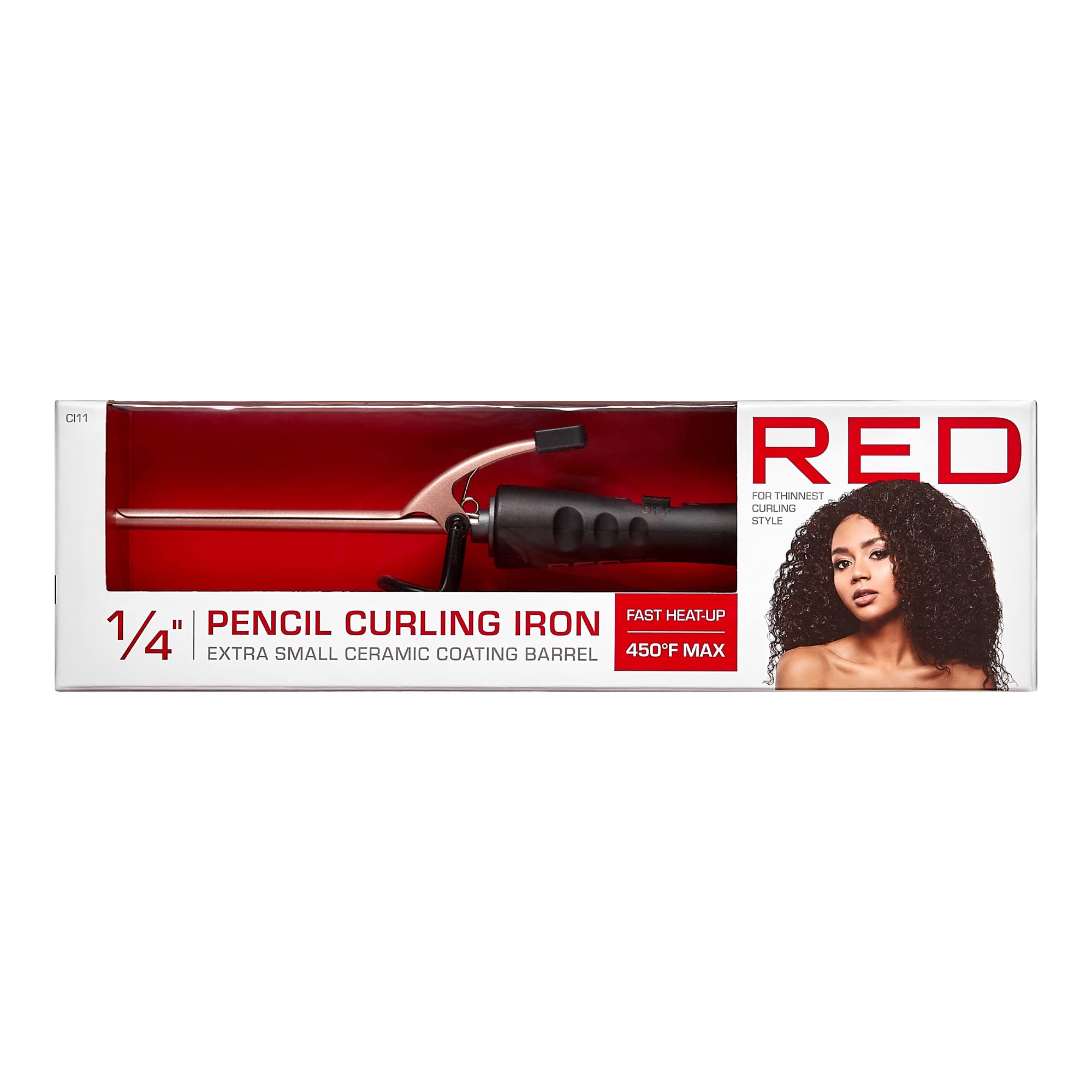 Red by Kiss RED 1/4 Inch Thin Curling Iron, Pencil Curling Iron, Extra Small Ceramic Coating Barrel, Skinny Curling Iron Wand for Long & Short Hair
