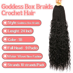 Su Mei.s Goddess Box Braids Crochet Hair - 24in Water Wave Boho Braids (9 Pack, 1B#)