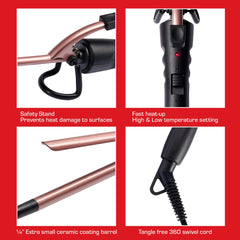 Red by Kiss RED 1/4 Inch Thin Curling Iron, Pencil Curling Iron, Extra Small Ceramic Coating Barrel, Skinny Curling Iron Wand for Long & Short Hair