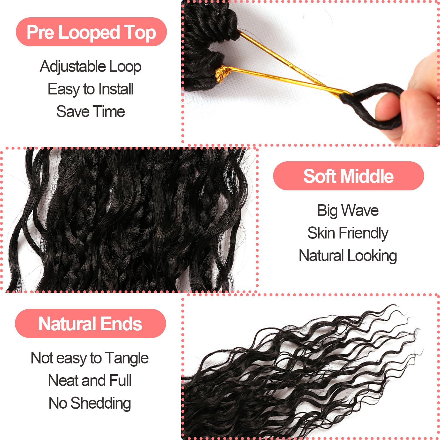 Su Mei.s Goddess Box Braids Crochet Hair - 24in Water Wave Boho Braids (9 Pack, 1B#)