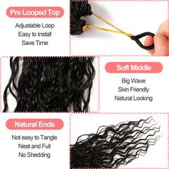 Su Mei.s Goddess Box Braids Crochet Hair - 24in Water Wave Boho Braids (9 Pack, 1B#)