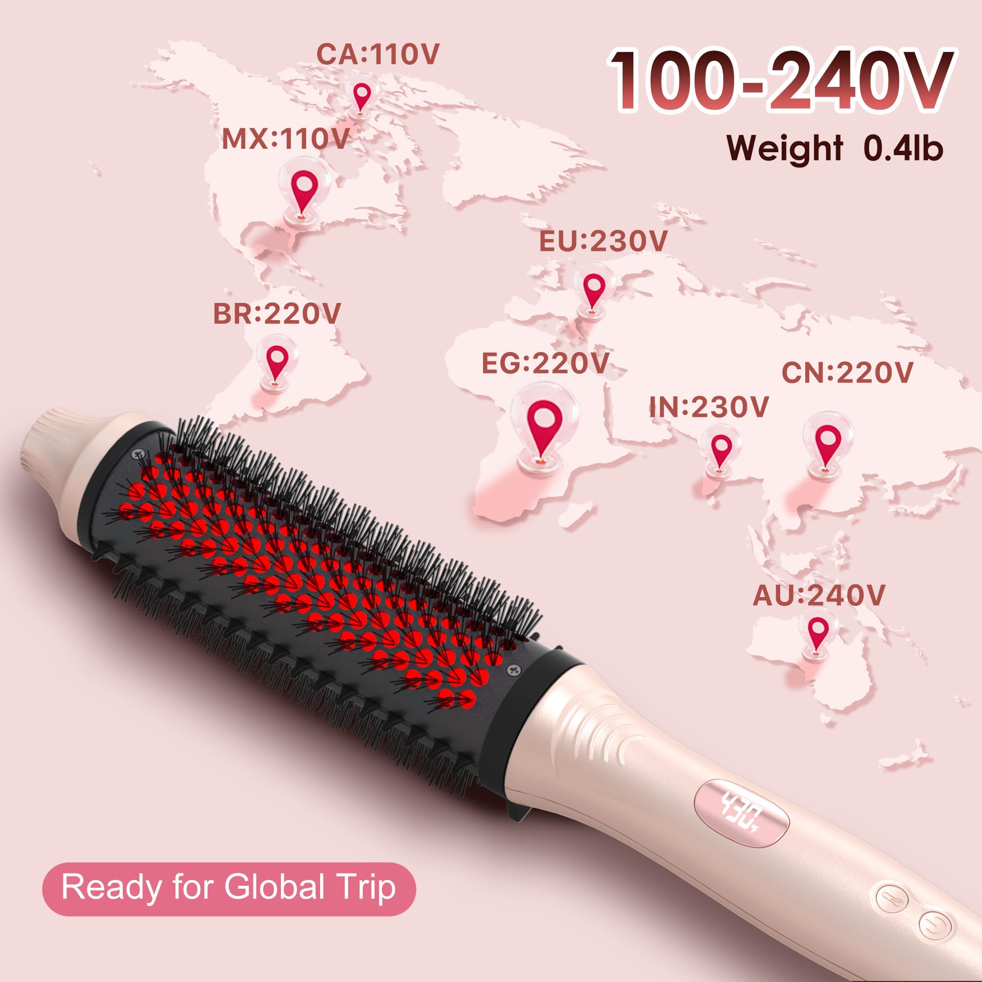 Infrared Thermal Brush, 1.65 inch Heated Round Brush for Blowout Look, Dual Voltage, Negative Ion Thermal Hair Tools, 6 Temperature, No Damage, Xmas Christmas Gifts for Women
