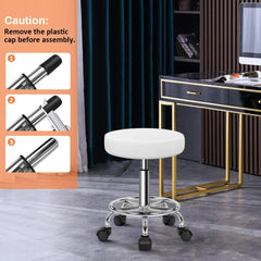 KKTONER PU Leather Round Rolling Stool with Foot Rest Swivel Height Adjustable Stool Spa Drafting Salon Tattoo Work Office Massage Task Chair White Small (White)