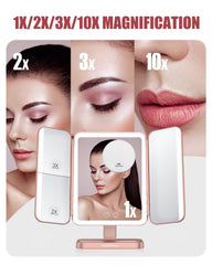 EASEHOLD Rechargeable Vanity Mirror with Lights | 116 LEDs, 3-Color Temp, 2x/3x/10x Magnification, 5000mAh