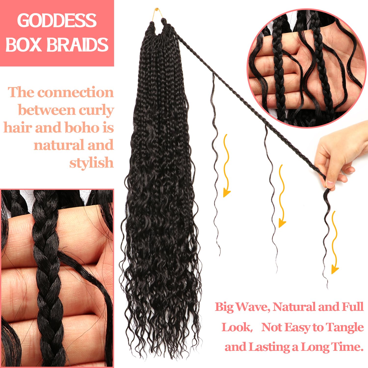Su Mei.s Goddess Box Braids Crochet Hair - 24in Water Wave Boho Braids (9 Pack, 1B#)