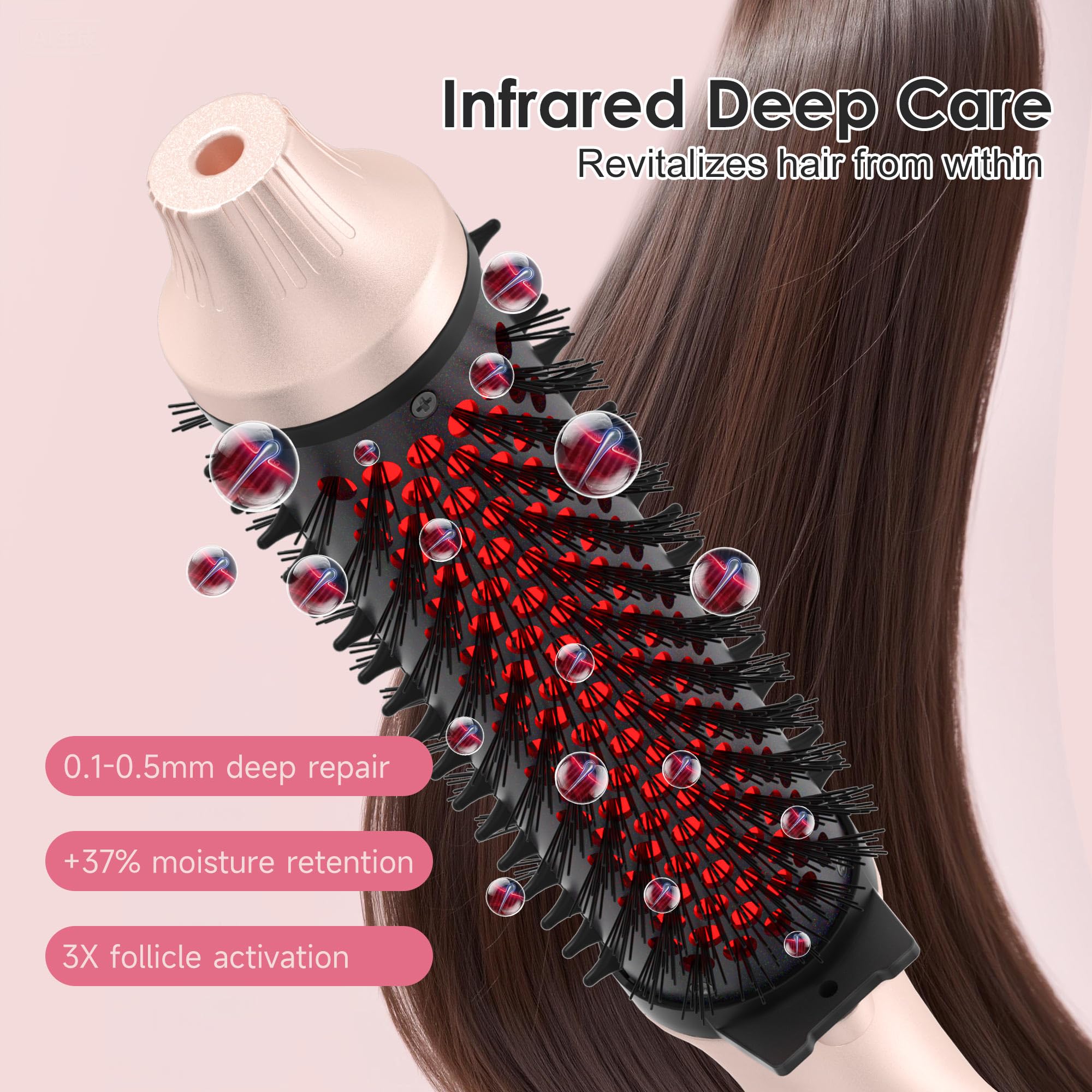 Infrared Thermal Brush, 1.65 inch Heated Round Brush for Blowout Look, Dual Voltage, Negative Ion Thermal Hair Tools, 6 Temperature, No Damage, Xmas Christmas Gifts for Women
