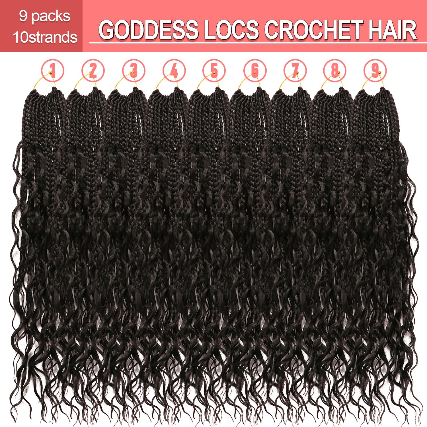Su Mei.s Goddess Box Braids Crochet Hair - 24in Water Wave Boho Braids (9 Pack, 1B#)