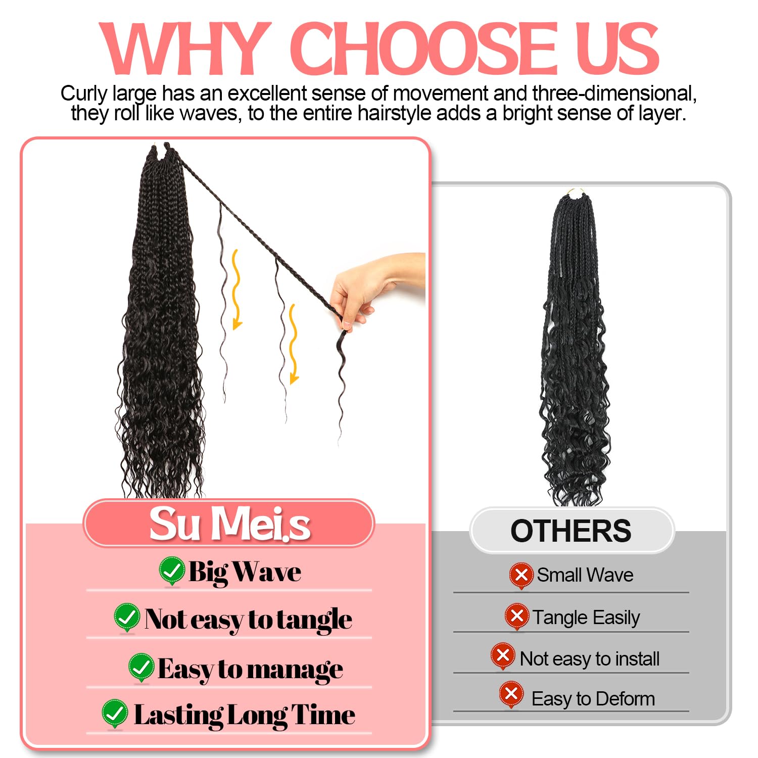 Su Mei.s Goddess Box Braids Crochet Hair - 24in Water Wave Boho Braids (9 Pack, 1B#)