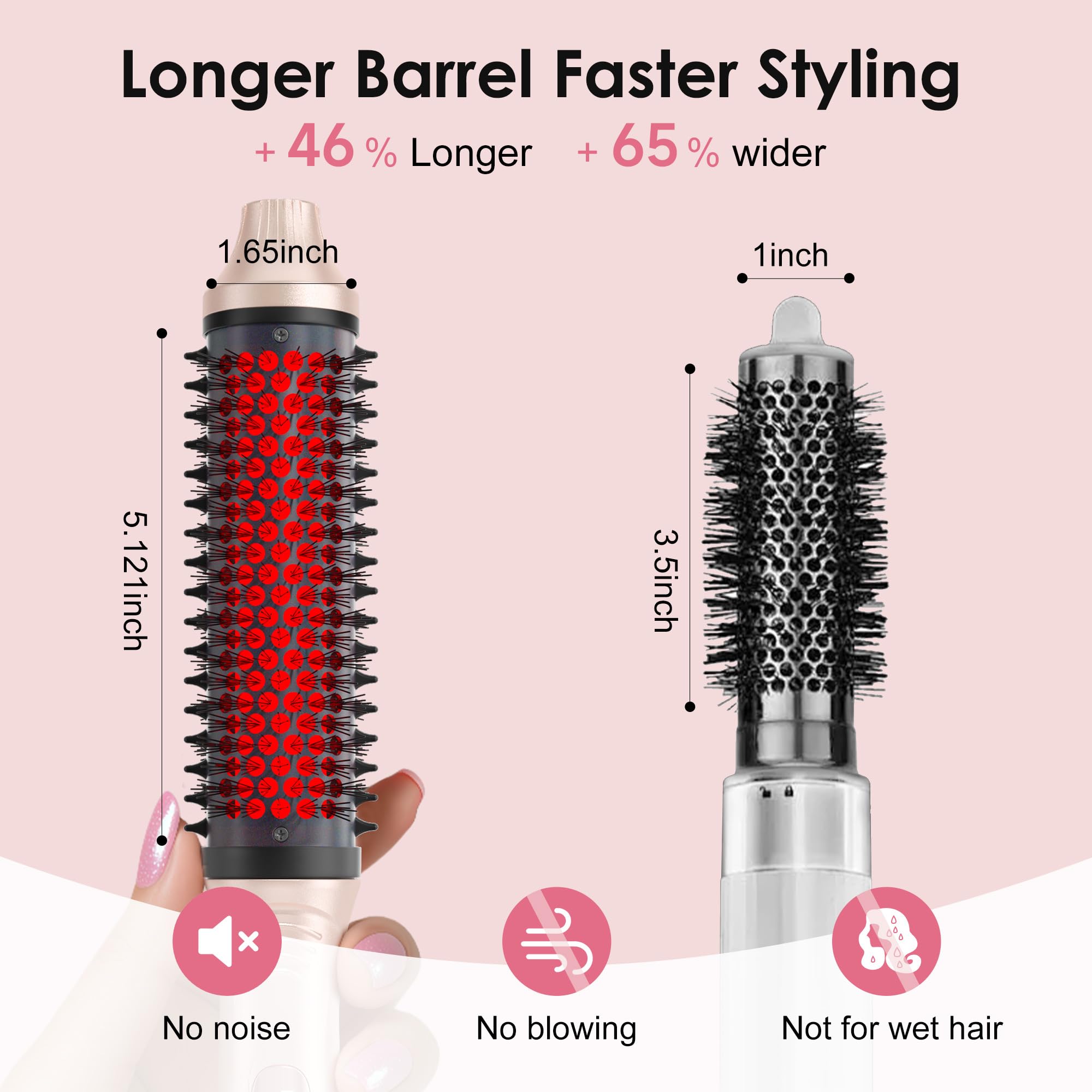 Infrared Thermal Brush, 1.65 inch Heated Round Brush for Blowout Look, Dual Voltage, Negative Ion Thermal Hair Tools, 6 Temperature, No Damage, Xmas Christmas Gifts for Women