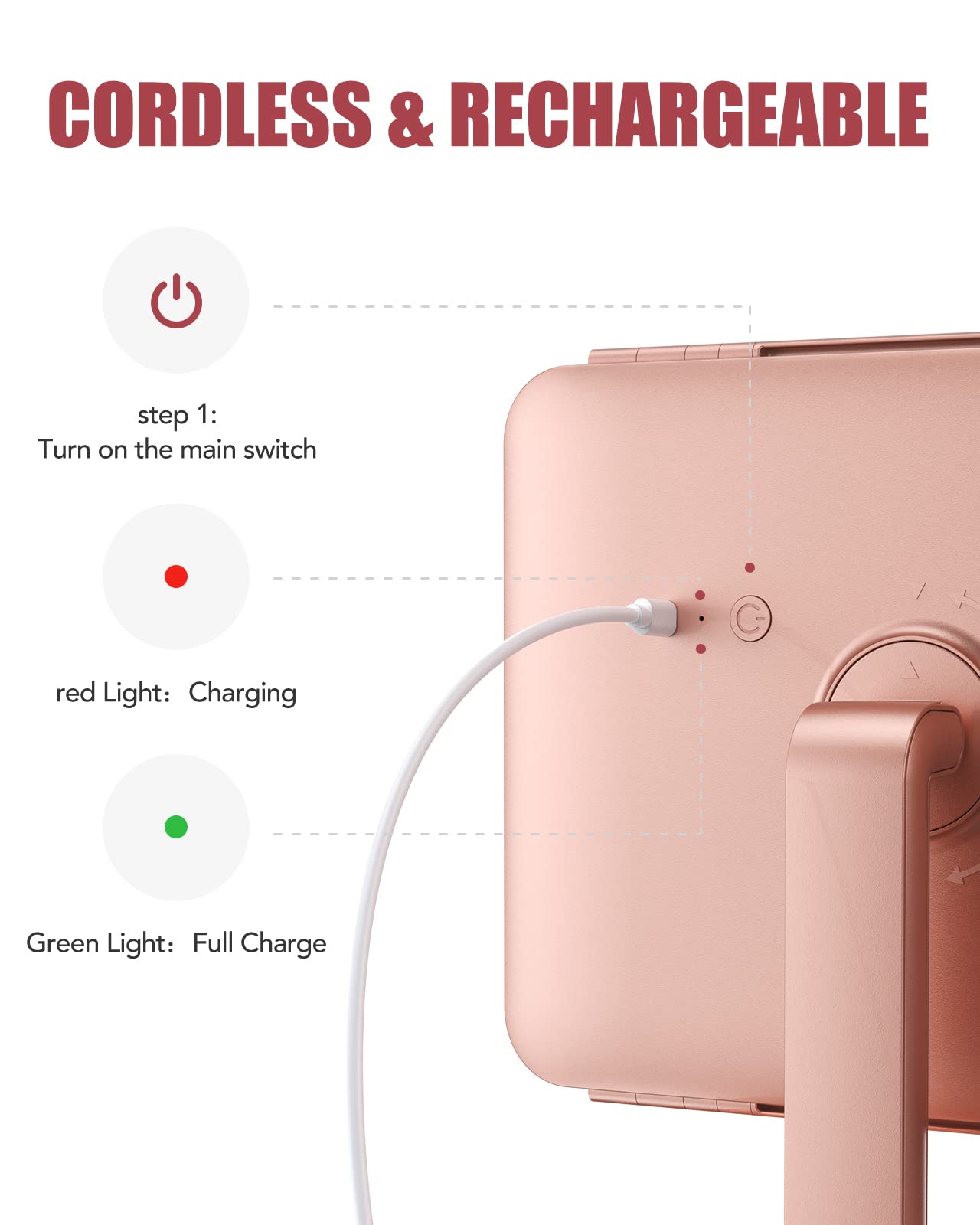 EASEHOLD Rechargeable Vanity Mirror with Lights | 116 LEDs, 3-Color Temp, 2x/3x/10x Magnification, 5000mAh