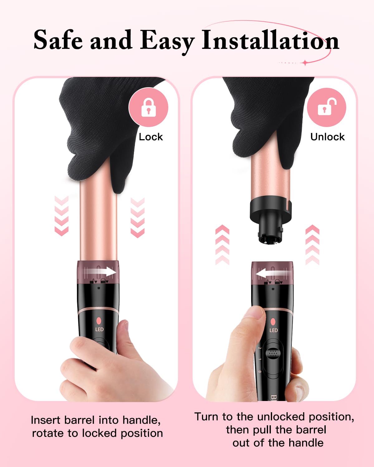Long Barrel Curling Iron Wand Set, BESTOPE PRO 6 in 1 Curling Wand Set with Ceramic Barrel for Long/Medium Hair, 0.35"-1.25" Interchangeable Hair Wand Curler, Dual Voltage, Include Glove & Clips