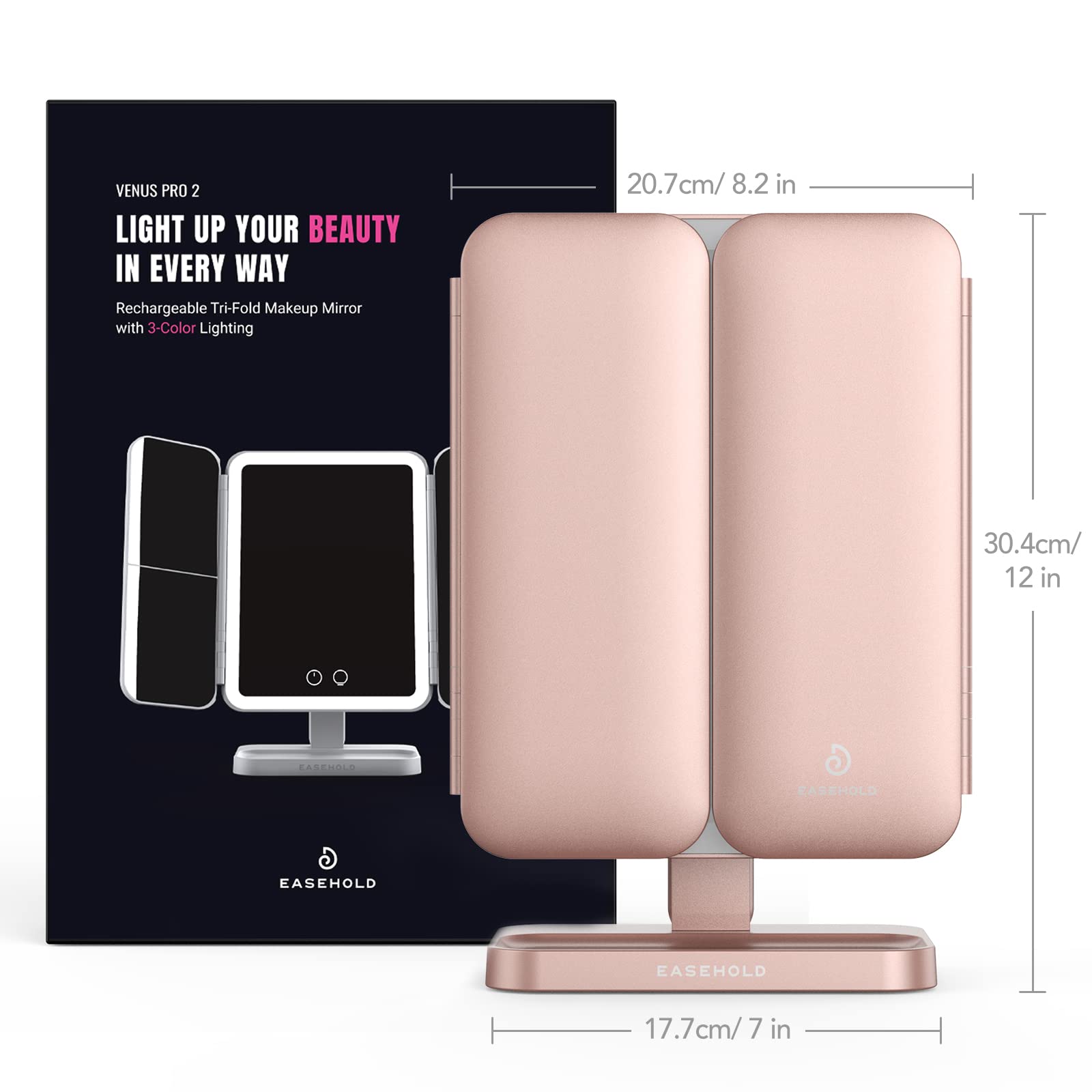 EASEHOLD Rechargeable Vanity Mirror with Lights | 116 LEDs, 3-Color Temp, 2x/3x/10x Magnification, 5000mAh