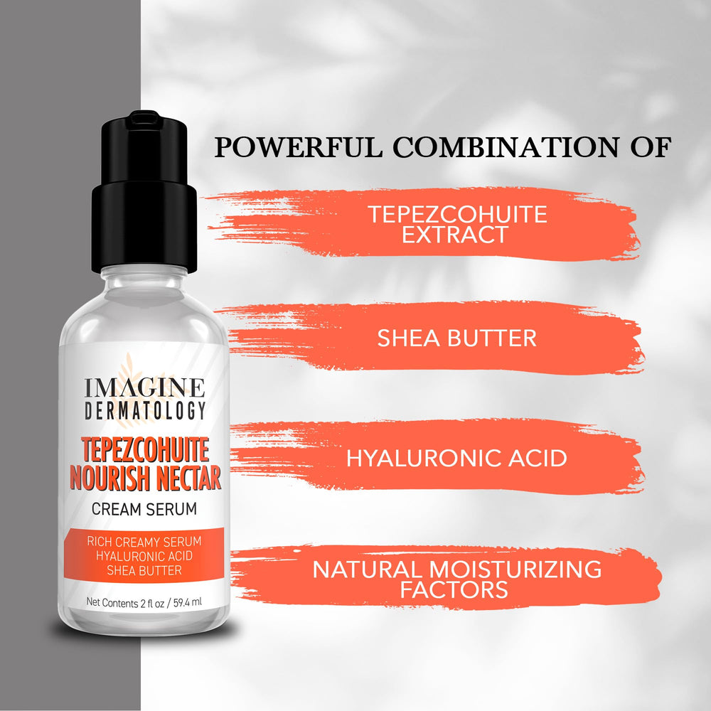 Imagine Dermatology Tepezcohuite Nourish Nectar ingredients list with hyaluronic acid and shea butter