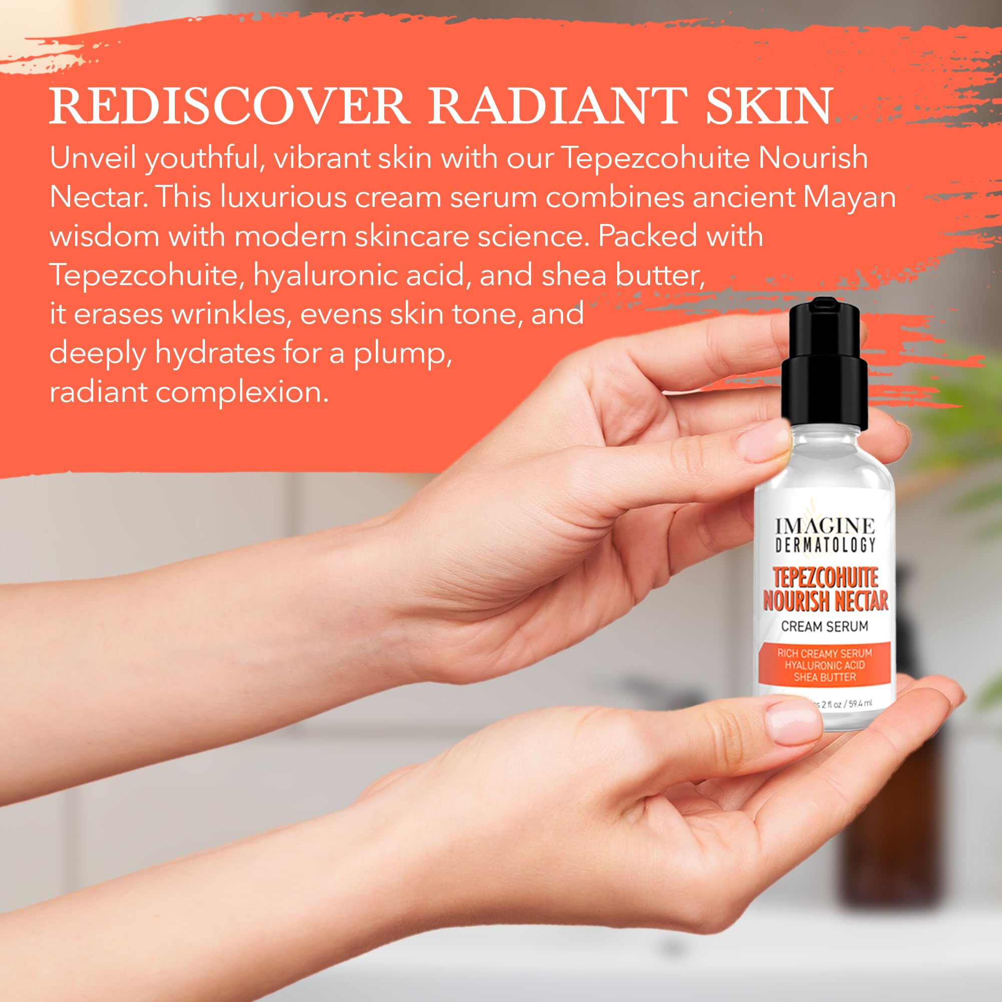 Imagine Dermatology Tepezcohuite Nourish Nectar unscented formula suitable for sensitive skin
