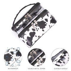 Imerelez makeup bag layered compartments; clear top enables quick access.