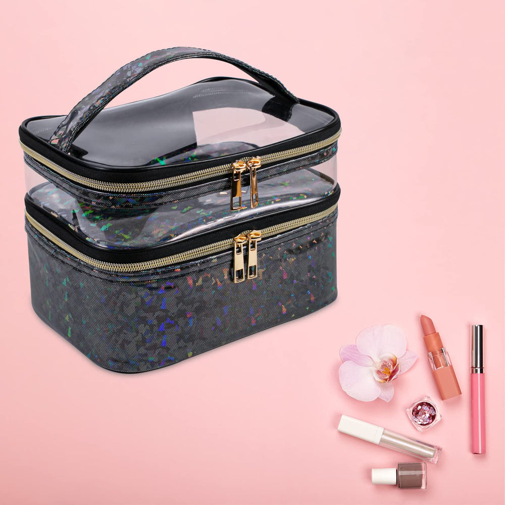 Imerelez makeup bag transparent top layer helps locate daily essentials quickly.