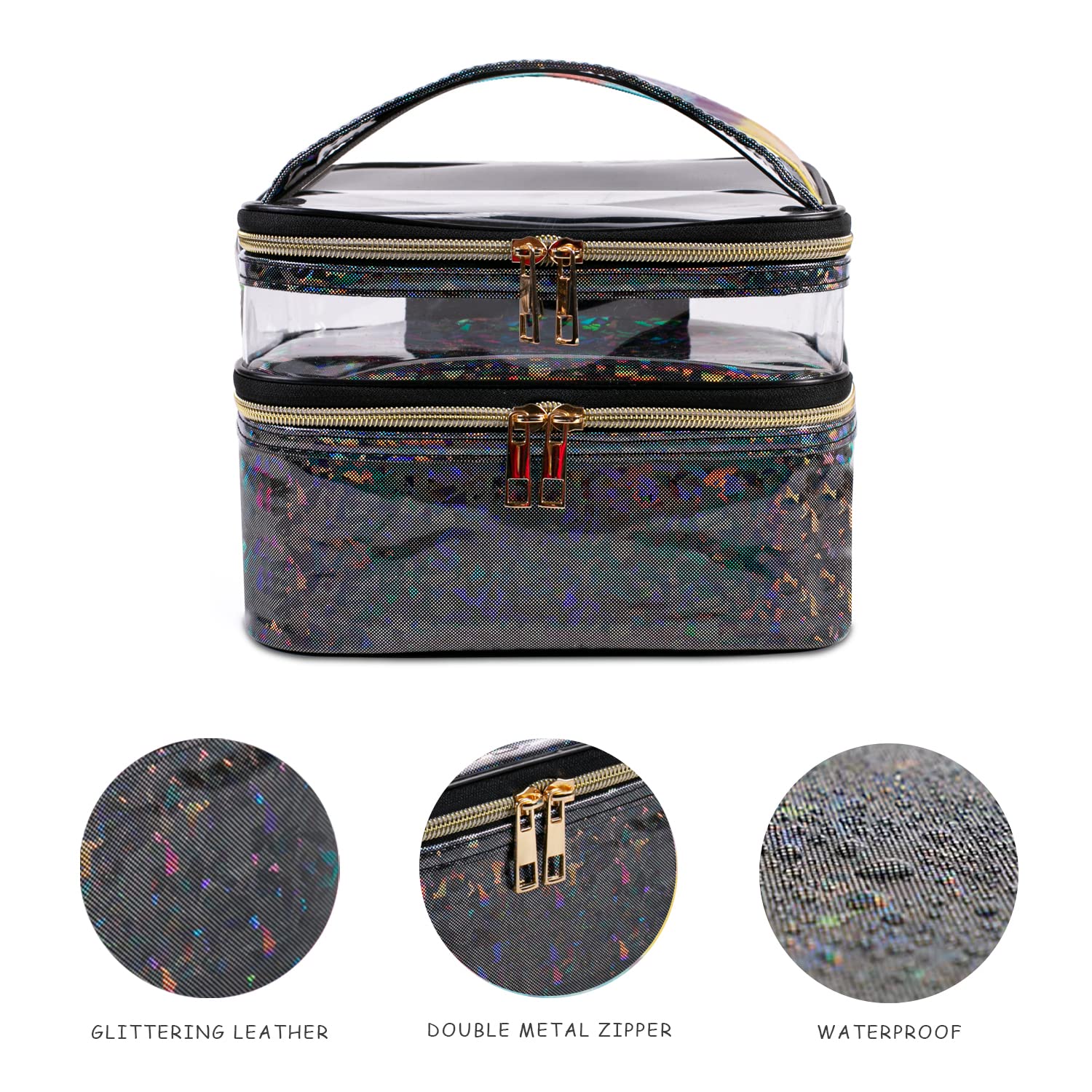 Imerelez makeup bag waterproof top layer highlights easy cleaning and spill protection.