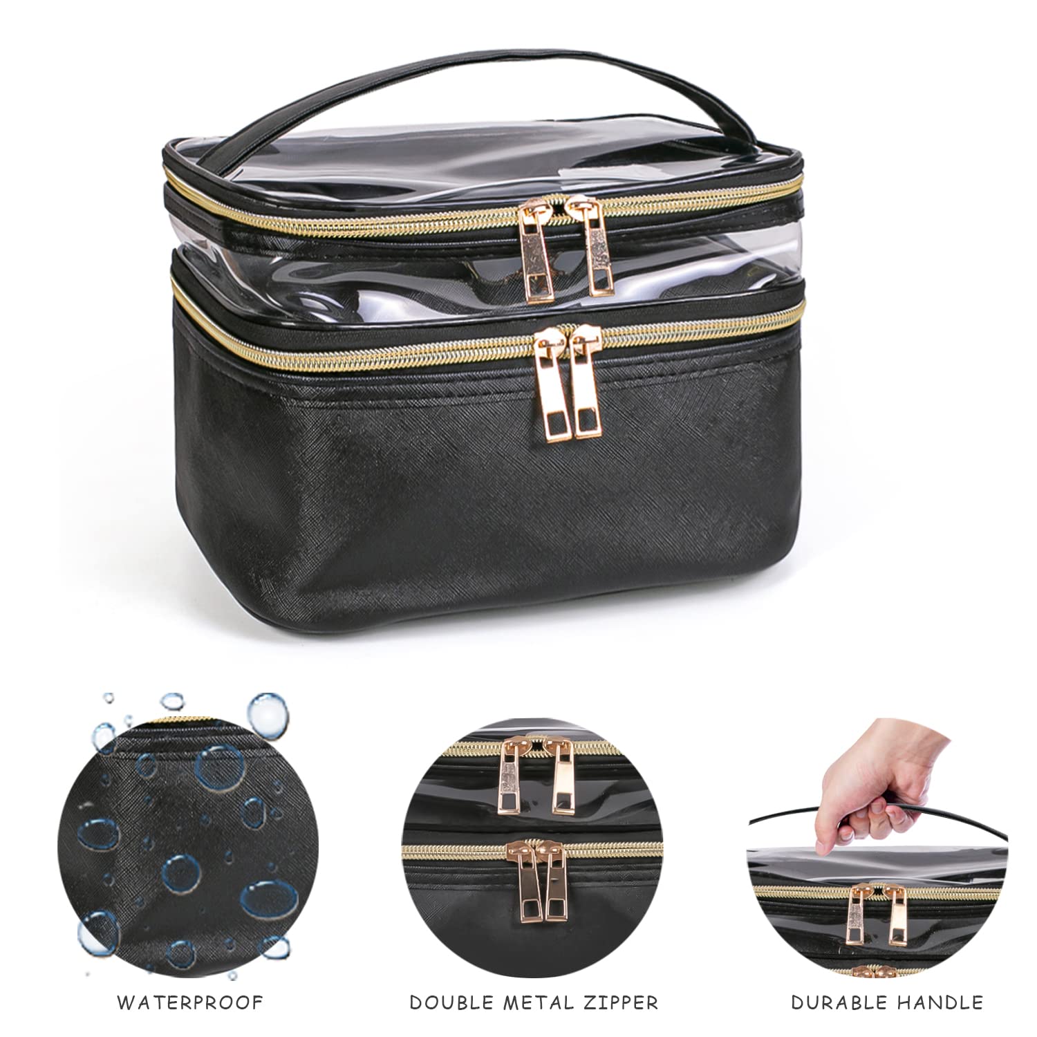 Imerelez multi-function makeup bag layout demonstrates organized storage for cosmetics and toiletries.