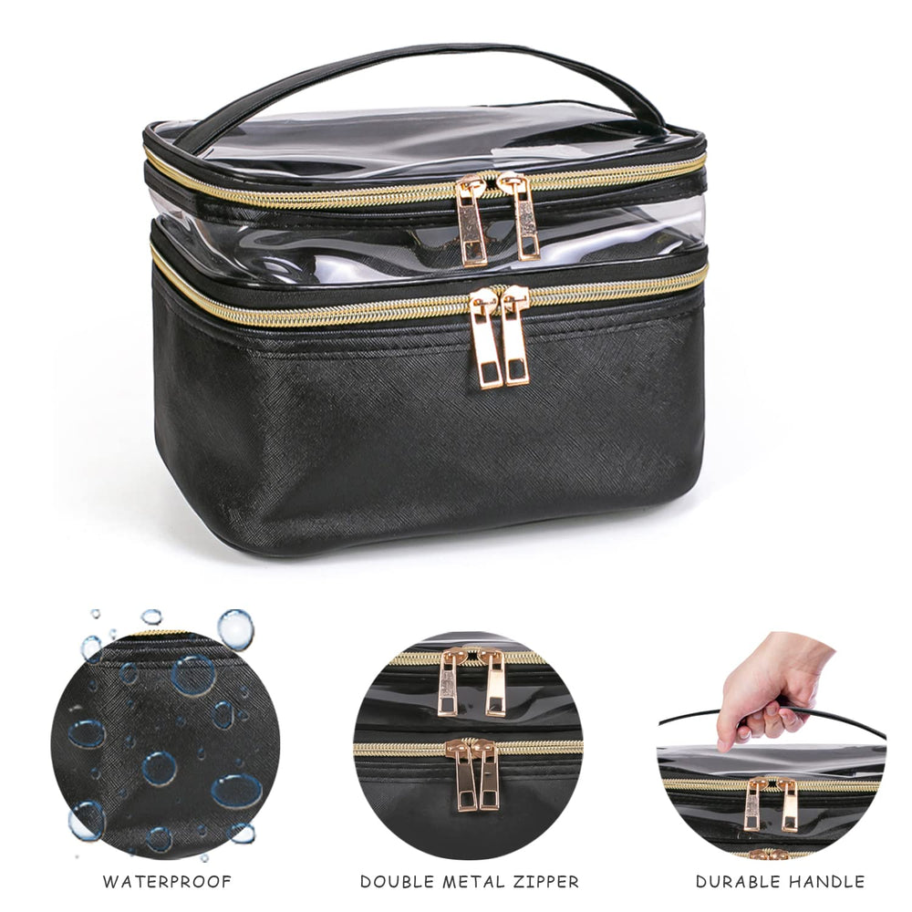 Imerelez multi-function makeup bag layout demonstrates organized storage for cosmetics and toiletries.