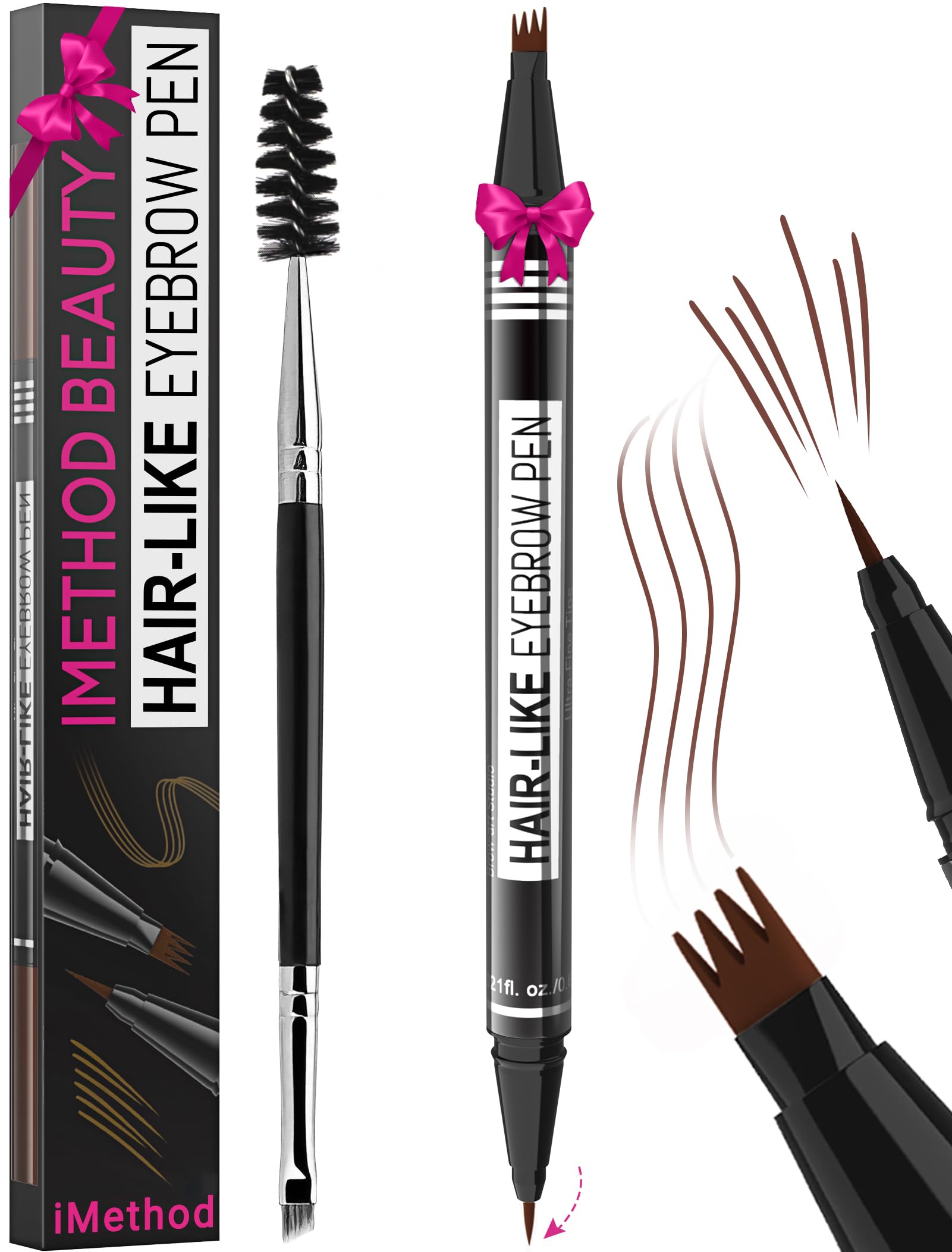 iMethod Eyebrow Pen 4-fork tip closeup shows hair-like strokes for natural brows