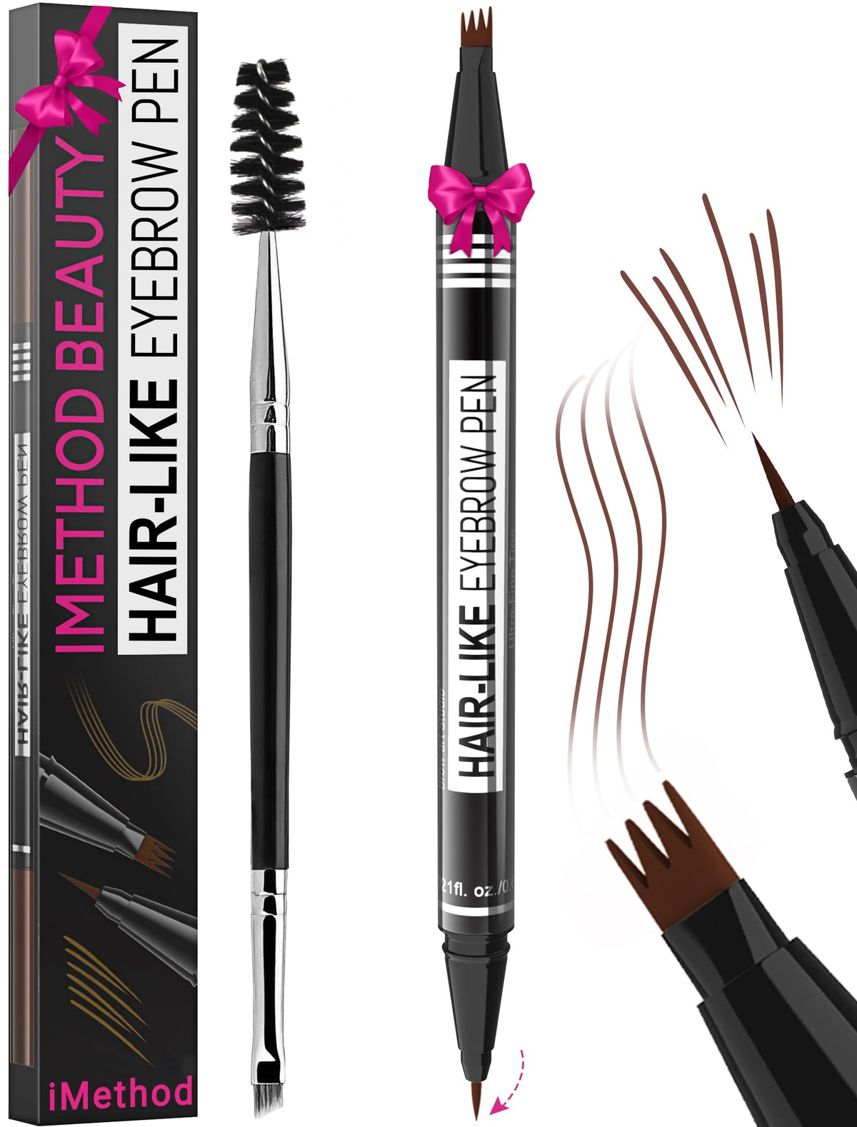 iMethod Eyebrow Pen 4-fork tip closeup shows hair-like strokes for natural brows