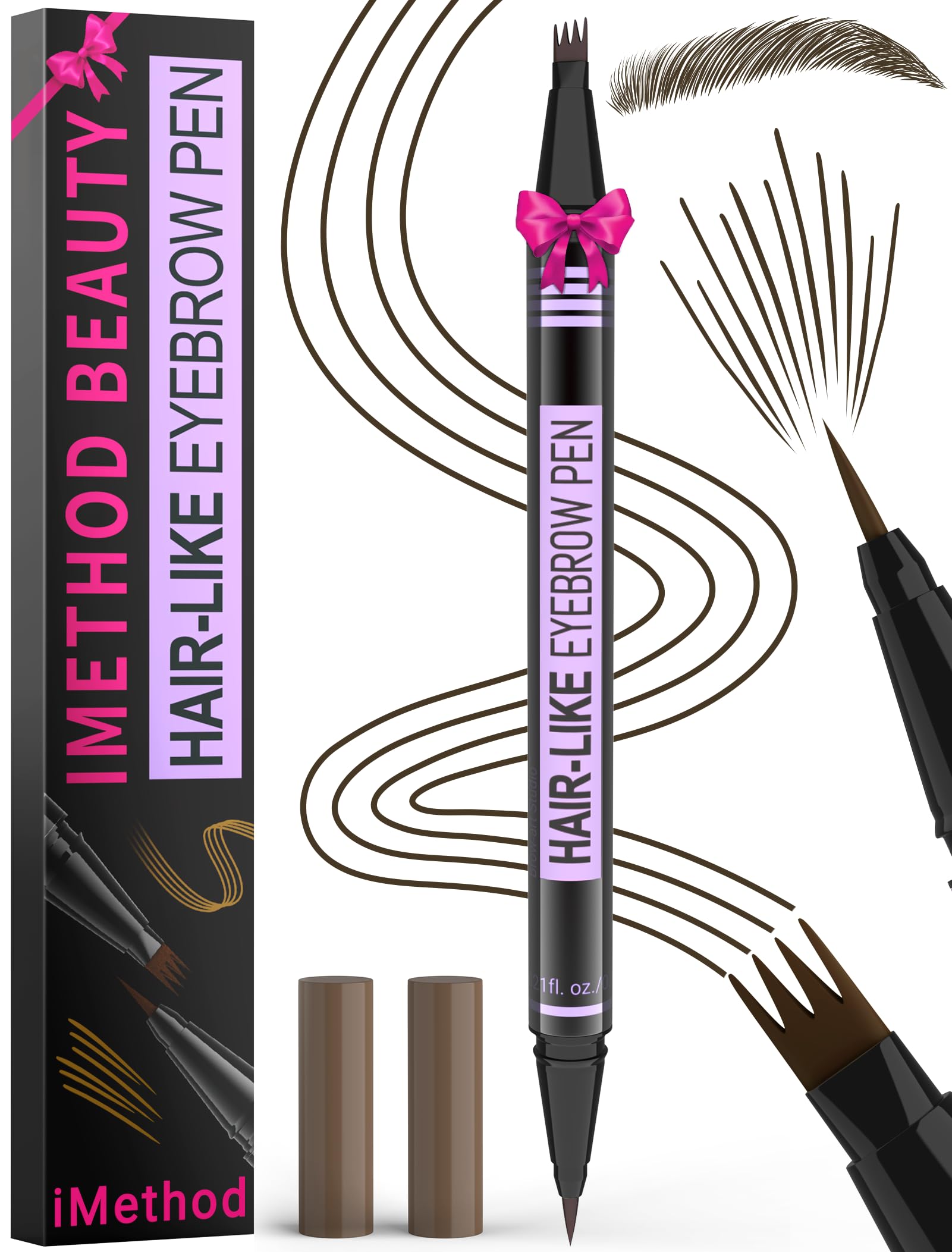 iMethod Eyebrow Pen closeup shows 4-fork-tip for natural hair-like strokes