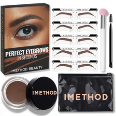 iMethod eyebrow stamp kit packaging with 27 stencils for quick symmetry