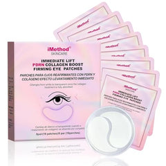 iMethod PDRN eye mask pack closeup; soothing patches target puffiness and dark circles.