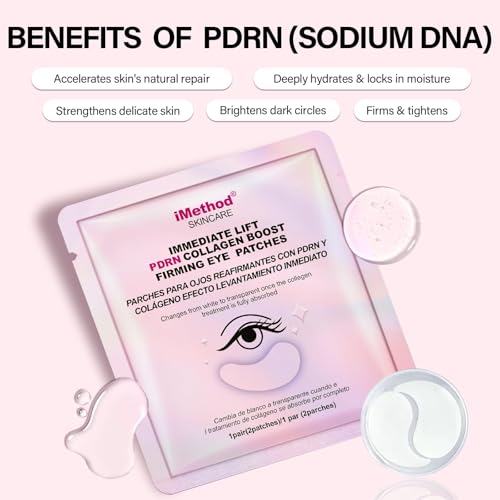 iMethod PDRN eye patches after cleansing smooth fine lines and brighten under-eye area.