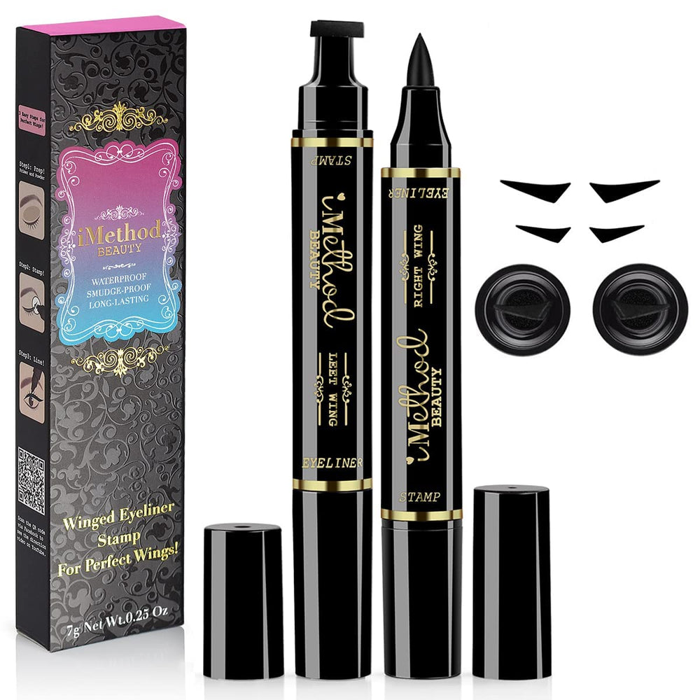 iMethod winged eyeliner stamp left eye application for quick symmetrical wing.