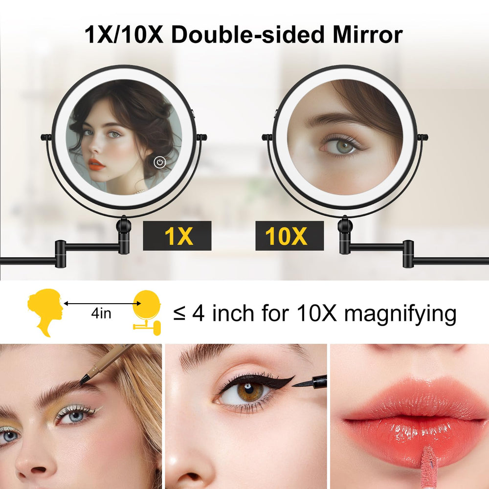 IMIKONA 1X/10X magnification mirror aids precise mascara and brow work