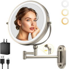 IMIKONA 9-inch wall-mounted makeup mirror with lighting for precise makeup application
