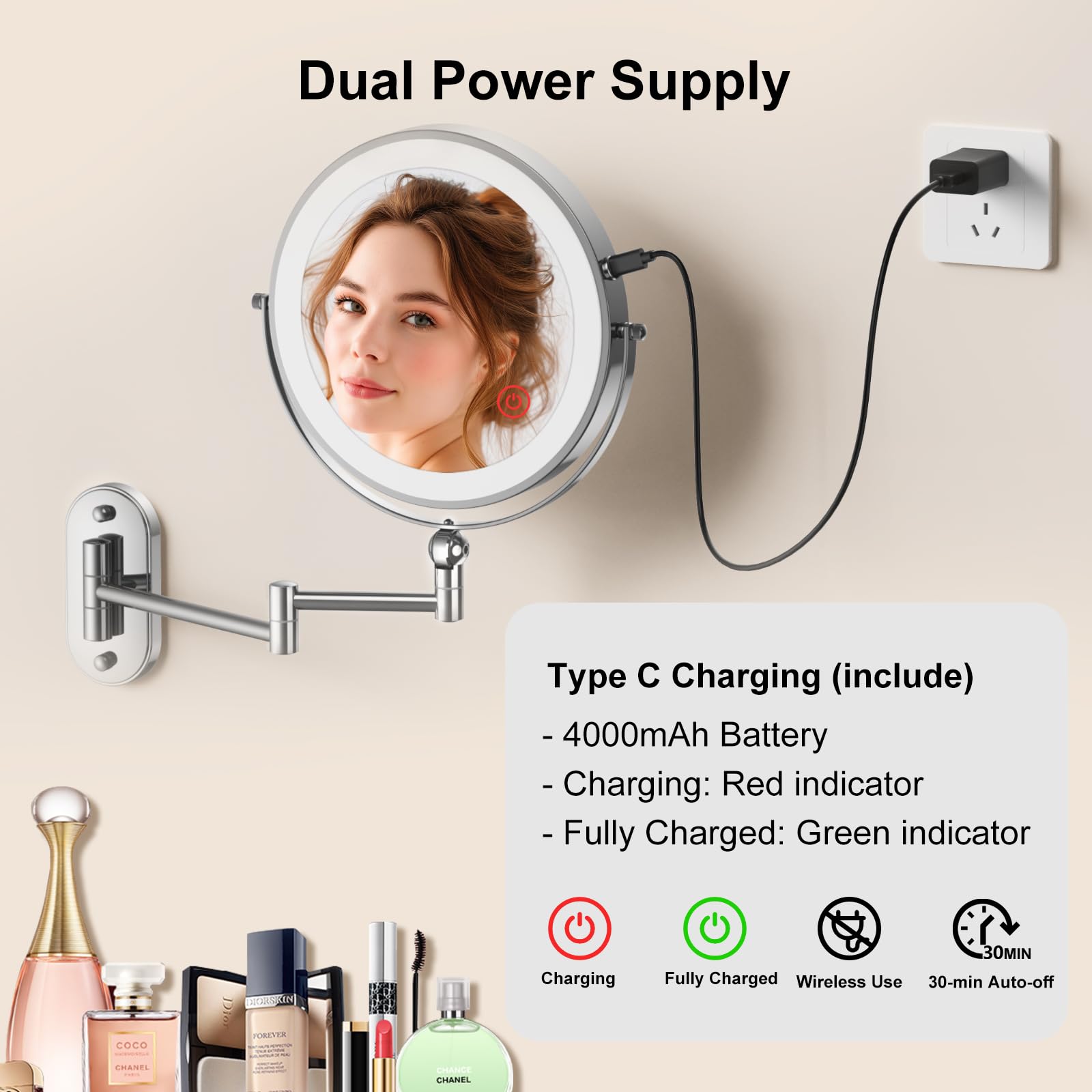 IMIKONA LED light with 3 color settings for adaptive makeup scenarios